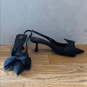 Zara Elegant Black Bow Slingback Heels
